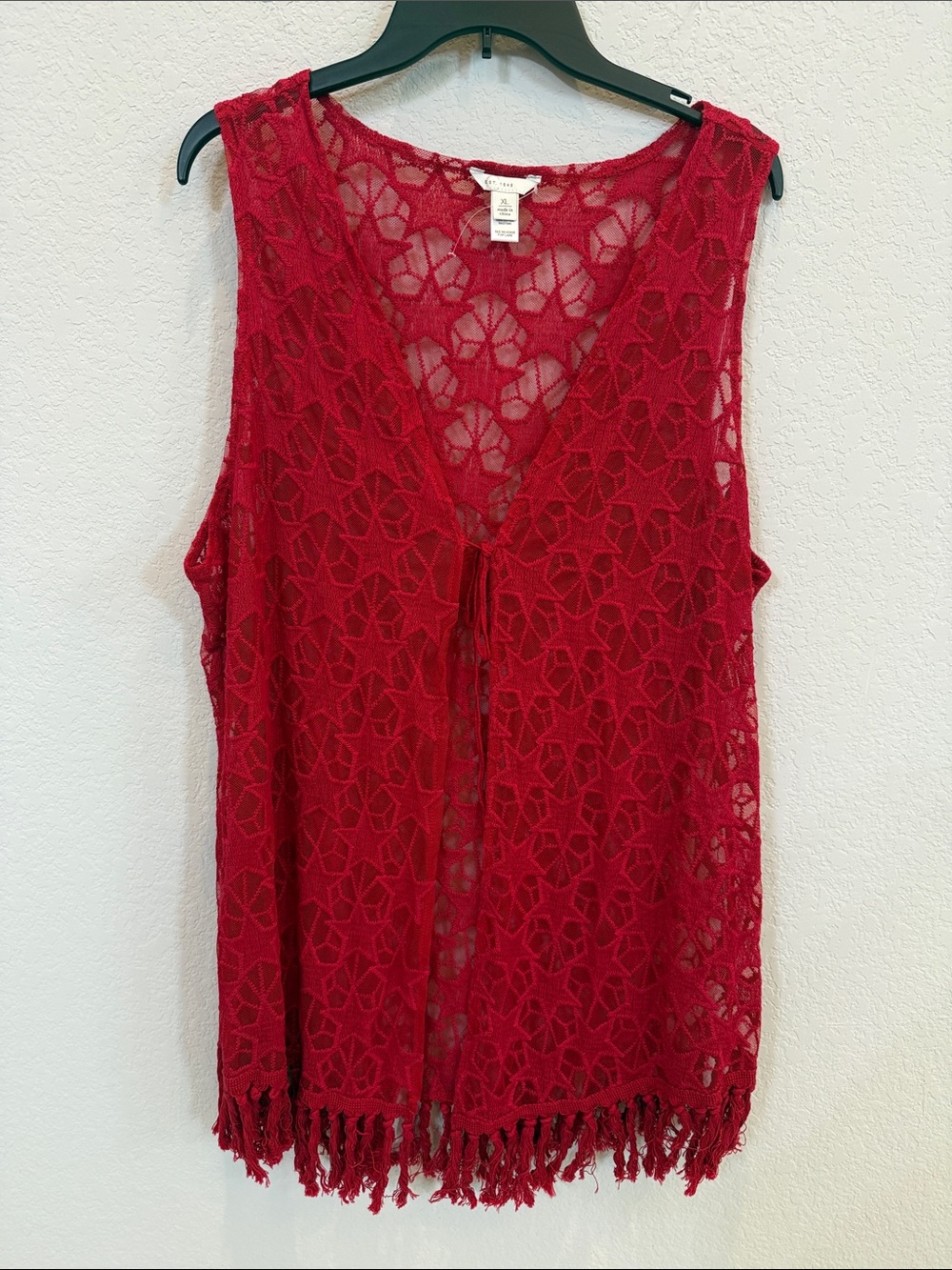 C EST 1946 Red Mesh Star Lace  Fringe Sleeveless Vest
